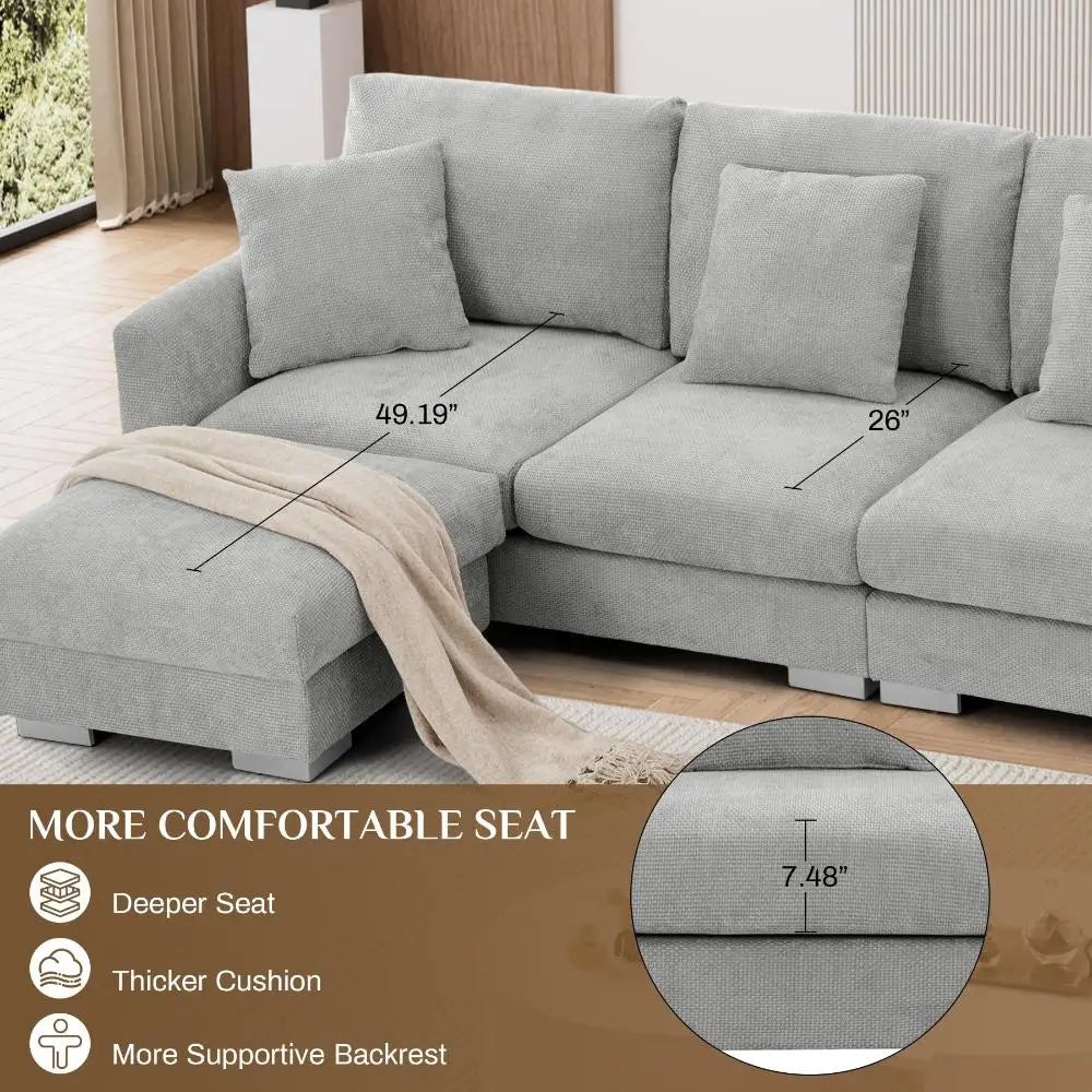 Oversized L Shaped Sectional Sofa Couch,5 Seat with Convertible Ottoman