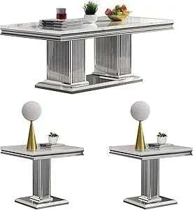 Modern coffee tables in silver with decorative elements on a white background