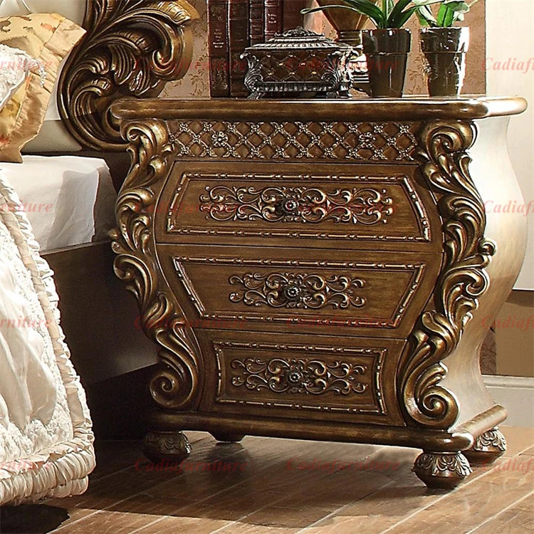 Hand-Carved American Bedroom Furniture Set | King Bed, Leather & Solid Wood