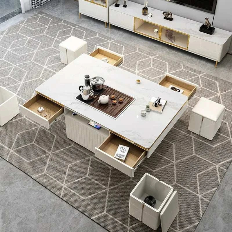 Modern White Coffee Table with Cubes for Seating