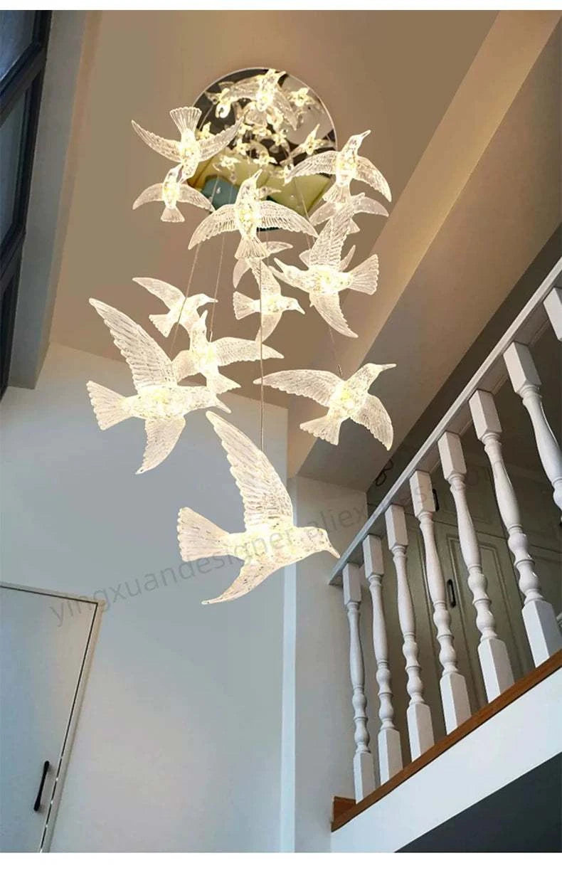 Ceiling light fixture with bird design in a home interior setting