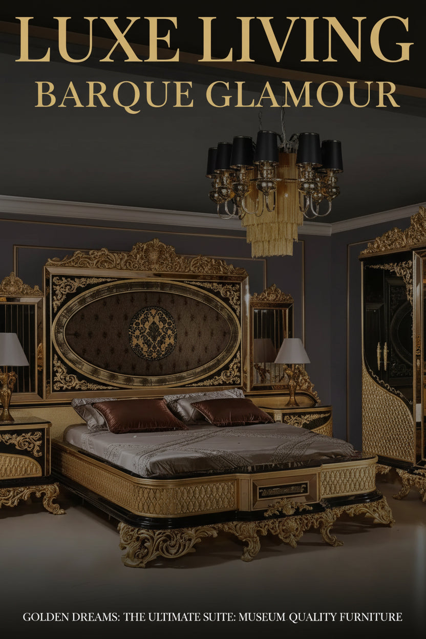 Turkish Middle East Eastern Luxury Antique Royal Hand Carved Bed Room Furniture Set Five Pieces Black Gold African American - view 8