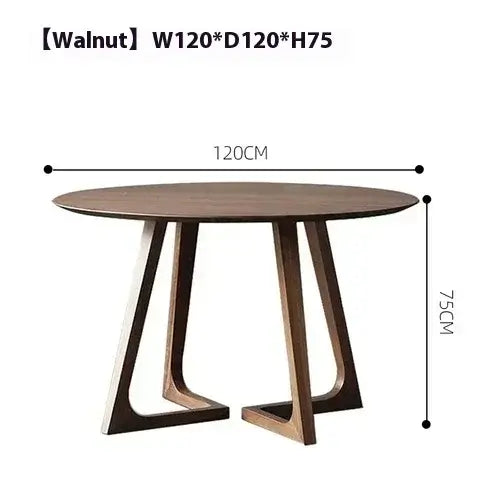 Wooden dining table with dimensions labeled on a white background