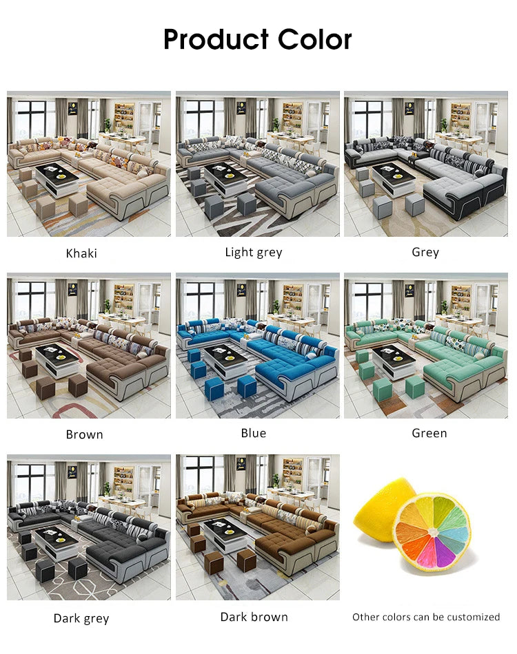 Modern Living Room Lounge 7 Seats U-Shaped Sofa Set Furniture L-Shaped Combination Sofa Luxury Microfiber Fabric Modular Sofa - view 6