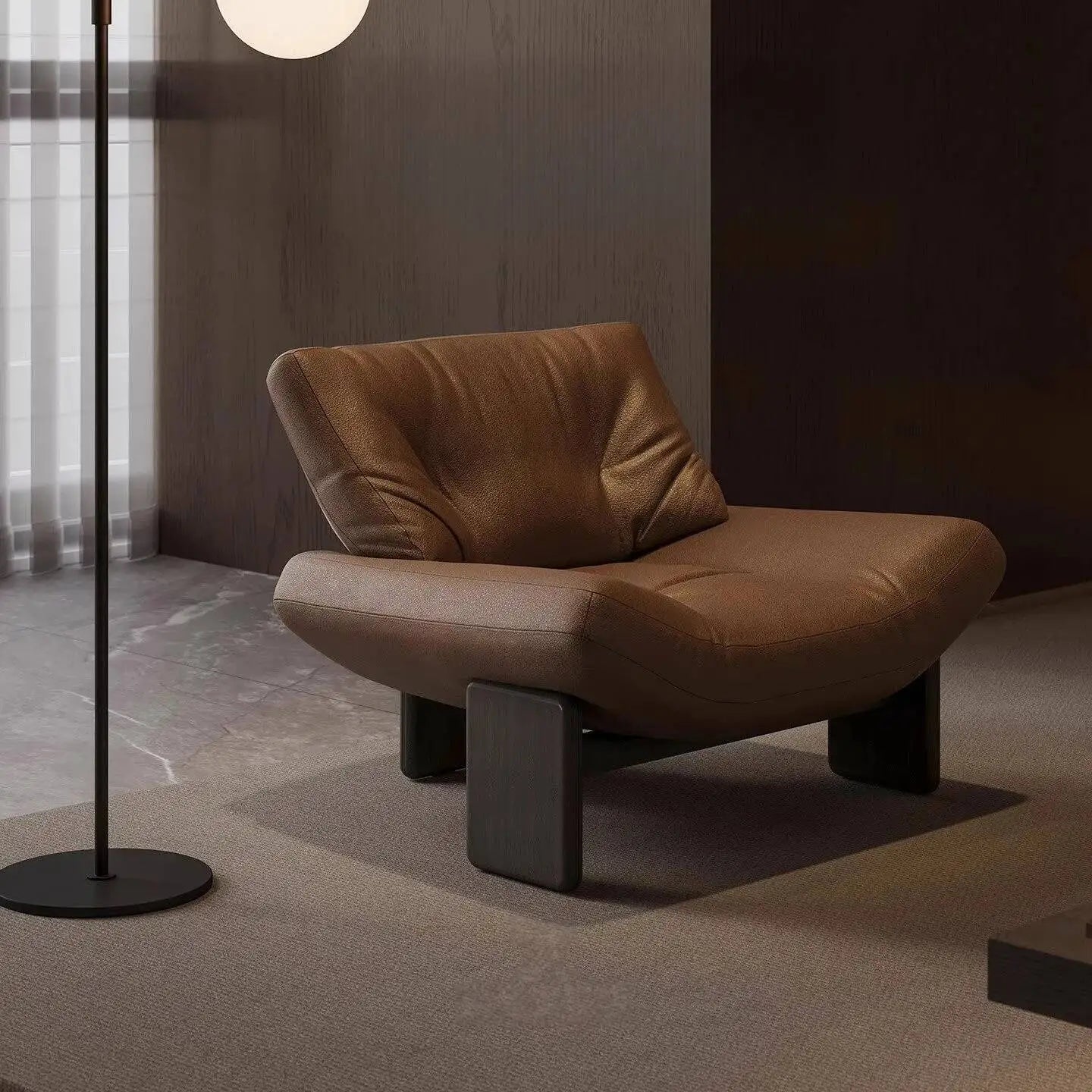 Italian leather single seater sofa chair elegantly designed for luxury living spaces.