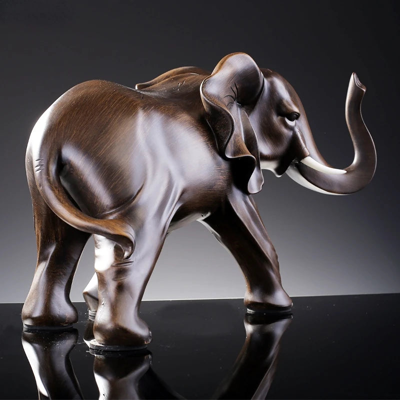 Simulated Animal Sculpture Imitation Wood Elephant Statue Resin Crafts Desk Decoration Ornaments Furnishings