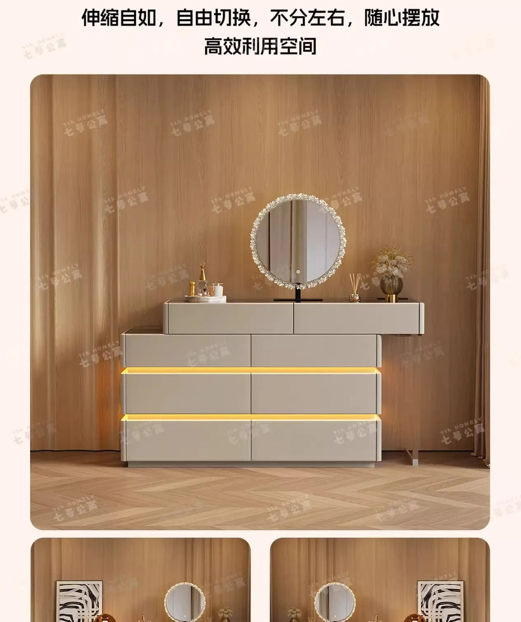 Nordic Solid Wood Dressers Bedroom Modern Dressing Table Drawer Integrated Home Small Apartment Makeup Table with LED Mirror - view 17