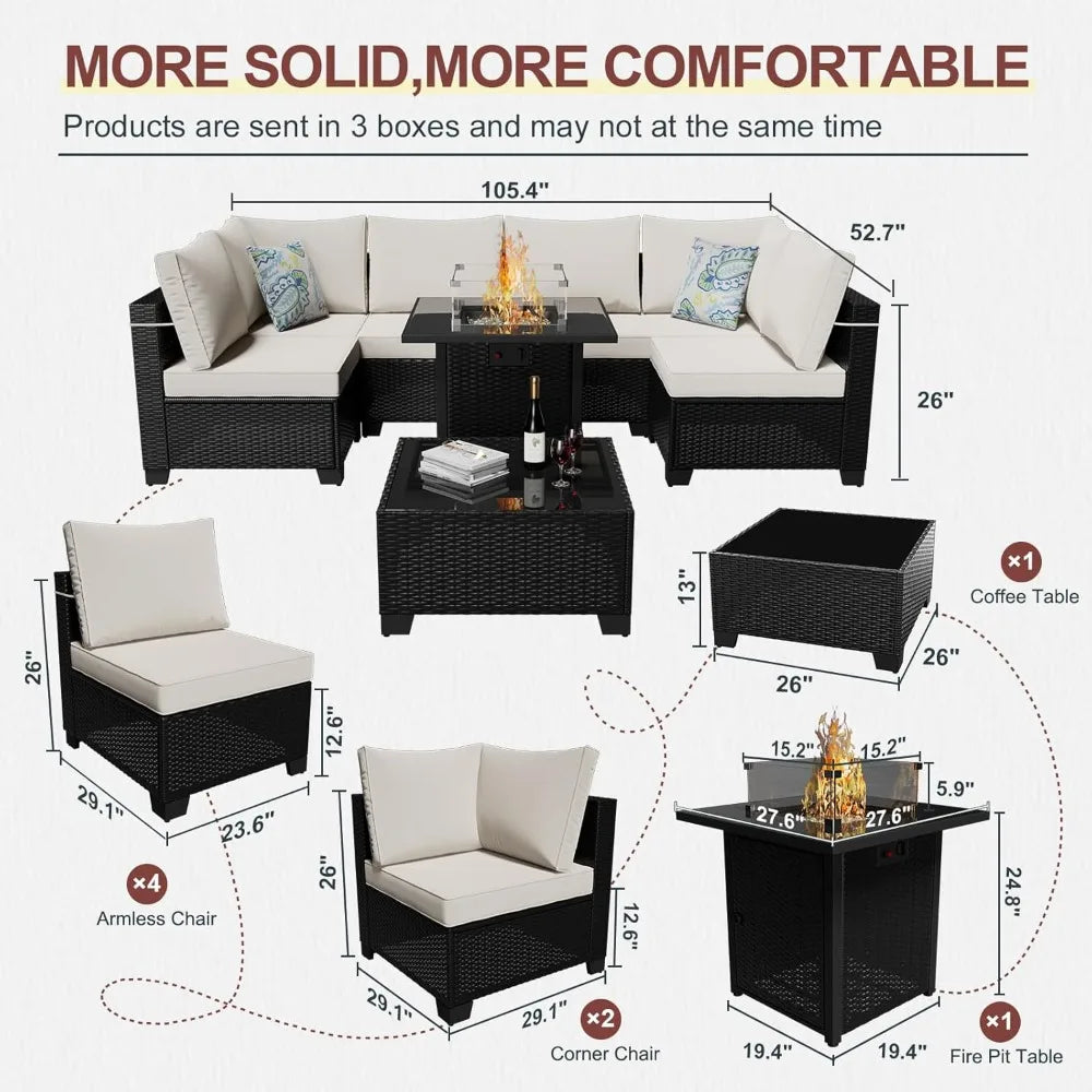 8 Pcs Patio Furniture Set with Fire Pit Table