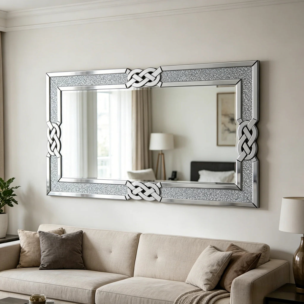 120CM Rectangle Crystal Crush Diamond Silver Mirror for Wall Decoration Crystal Diamonds Inlay Edge Living Room Above Fireplace - view 3