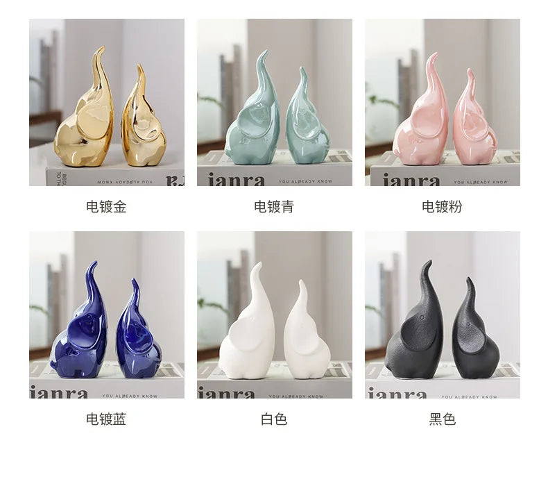 White Porcelain Creative Elephant Ornament .