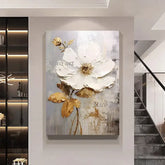 Abstract floral painting on a wall in a modern interior setting