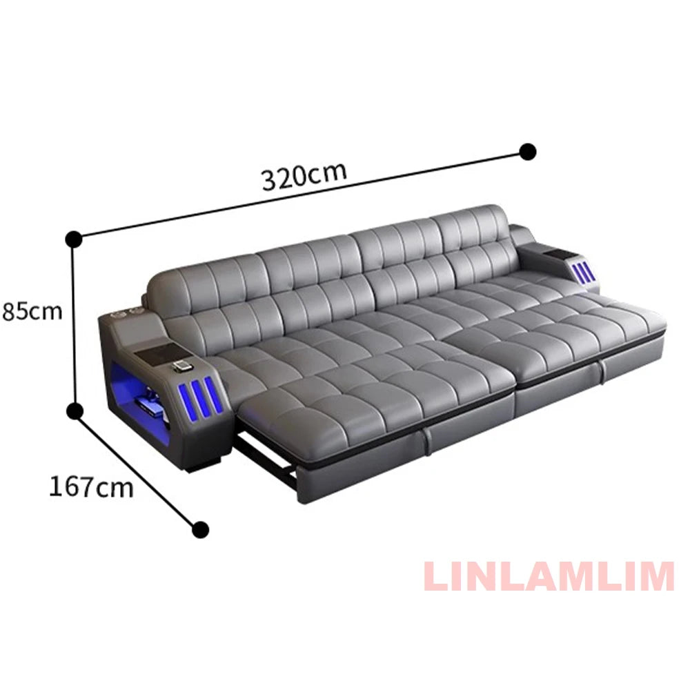 Modern Sectional Sofa Bed with LED Light, Electric Recliner and Massage