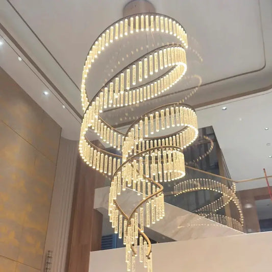 Spiral chandelier hanging in a modern interior setting