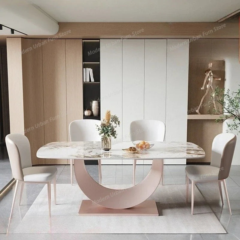 Luxury Nordic dining set featuring a slate tabletop and modern chairs, ideal for elegant dining spaces.