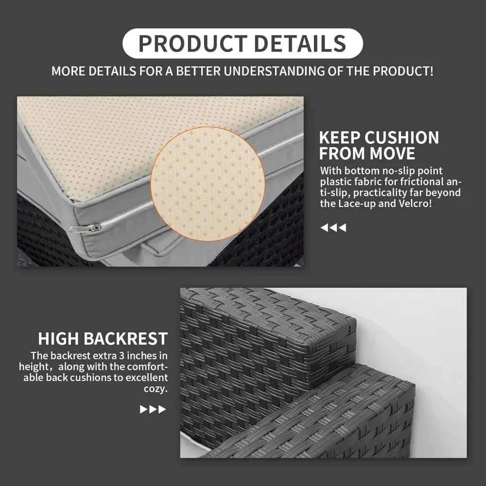 Product details of a cushioned surface with high backrest on a dark background