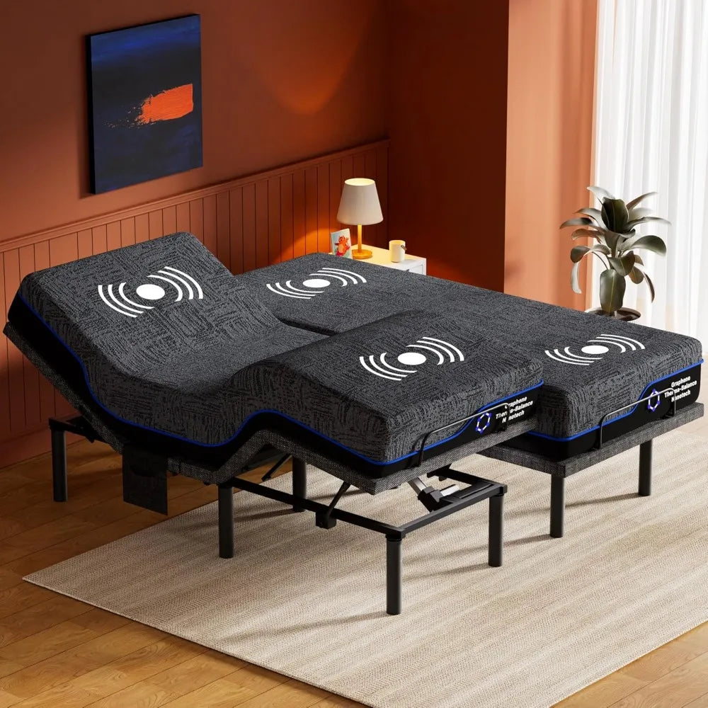 Adjustable Bed Frame with Split King Cooling Gel Memory Foam Mattress 14 Inch Medium Firm Massage Wireless Remote USB Ports