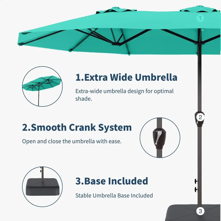 Double Sided Patio Umbrella with Base Included Large Outdoor Market Umbrella with Crank Handle, UV Resistant Canopy, Sturdy Fram - view 4
