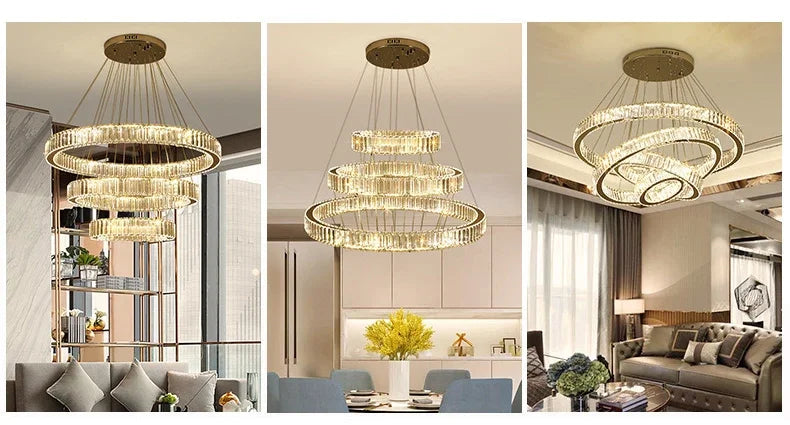 Modern Luxury Ring Crystal Led Ceiling Chandelier Living Dining Room Bedroom Lustre Decor Pendant Lights Hanging Lamp Fixture