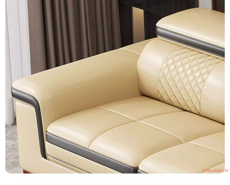 Luxury Genuine Leather Sectional Sofa Set, Modern L-Shaped Recliner Couch with Massage Chaise Lounge, Cup Holder, USB & Speakers
