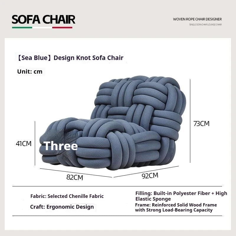 Any Size Custom Nordic Knit Lounge Chair Handwoven Chenille Fabric High Resilience Foam Comfortable Minimalist Living Room Leisu - view 30