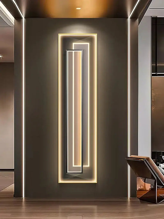 LED mural light for modern decor illuminates a sleek vertical wall design, enhancing contemporary interior elegance.