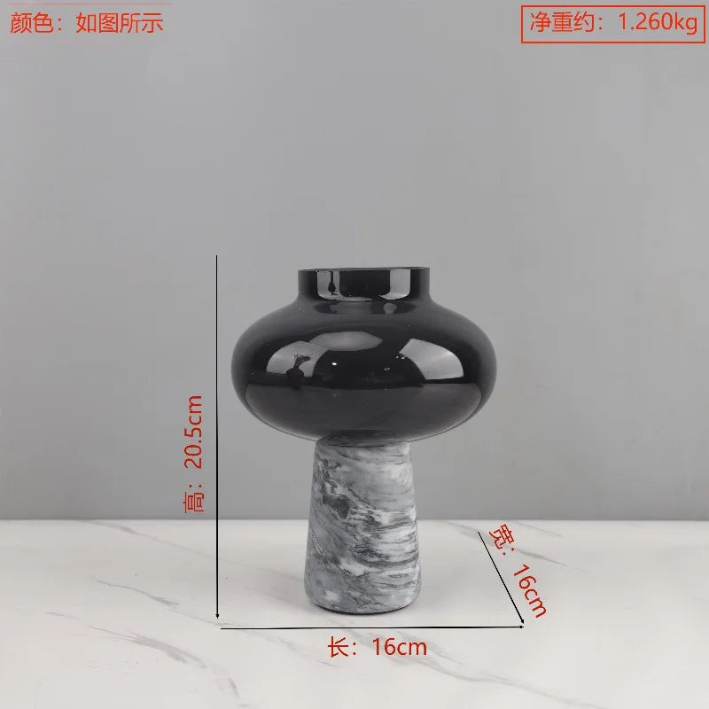 Marble-Effect Glass Vase | Hydroponic & Floral Desktop Accent