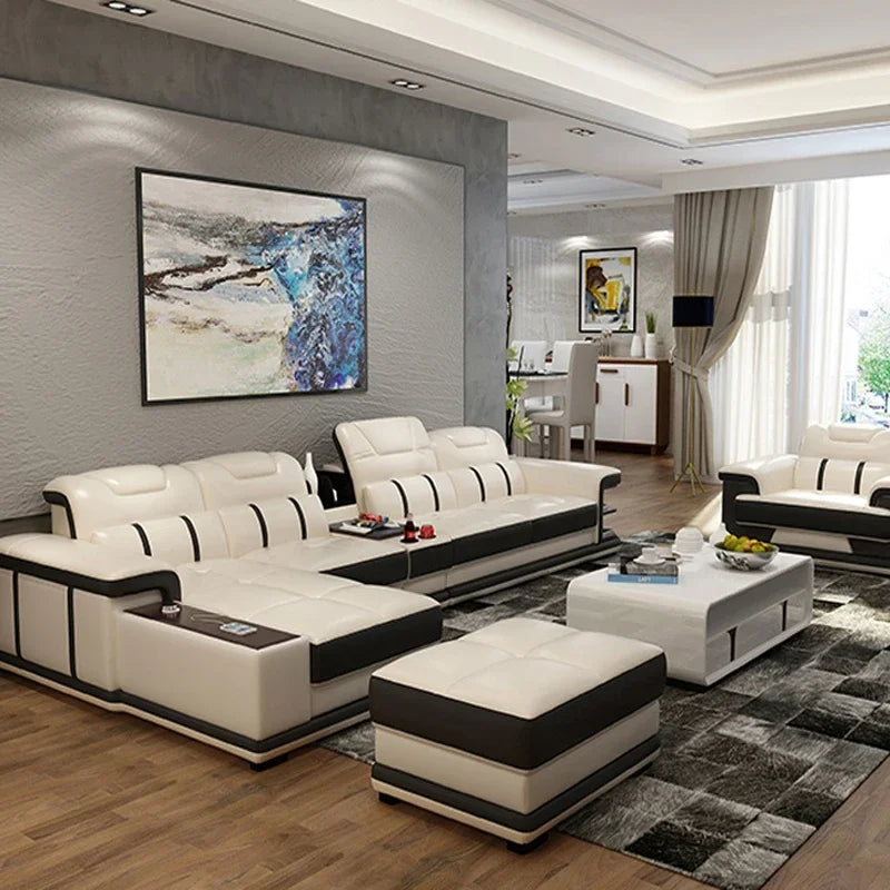 A Nordic Leather Sofa Combination Of Simple Modern Solid Wood Living Room Corner Sofa Multi-functional Storage Sofa Bed - view 8