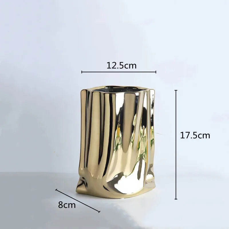 Silver Ruffled Flower Vase Porcelain Ceramic