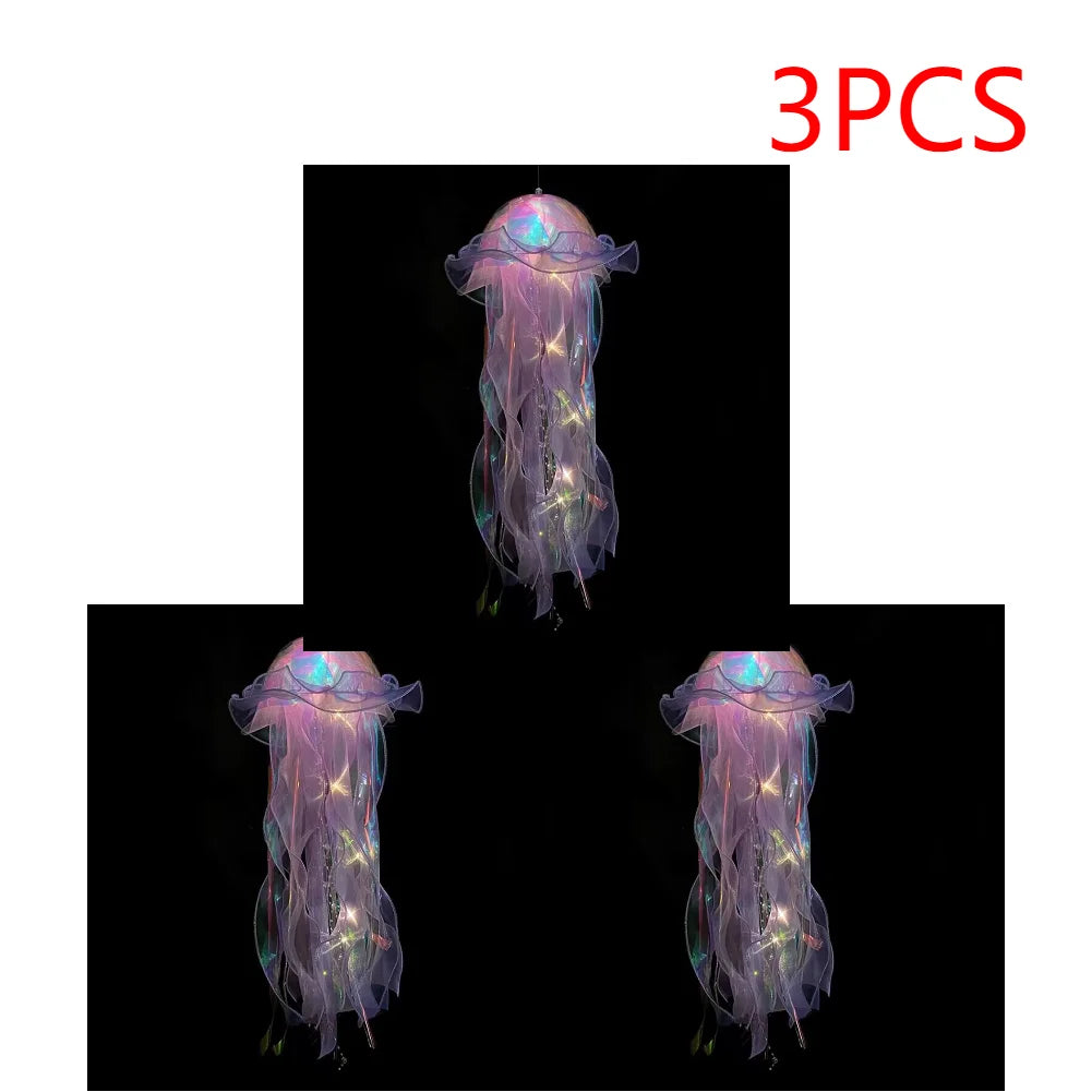 5PCS Jellyfish Bedroom Night Light Lamp with Ribbon & Bead for Girl Room Decor