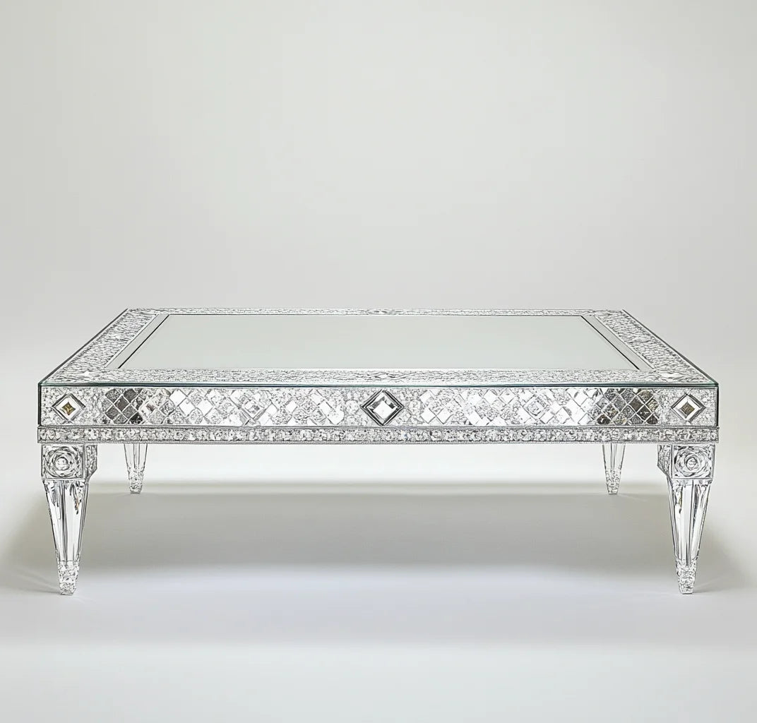 Mirrored Diamond Beveled Coffee Table | Nordic Luxury Modern - view 8