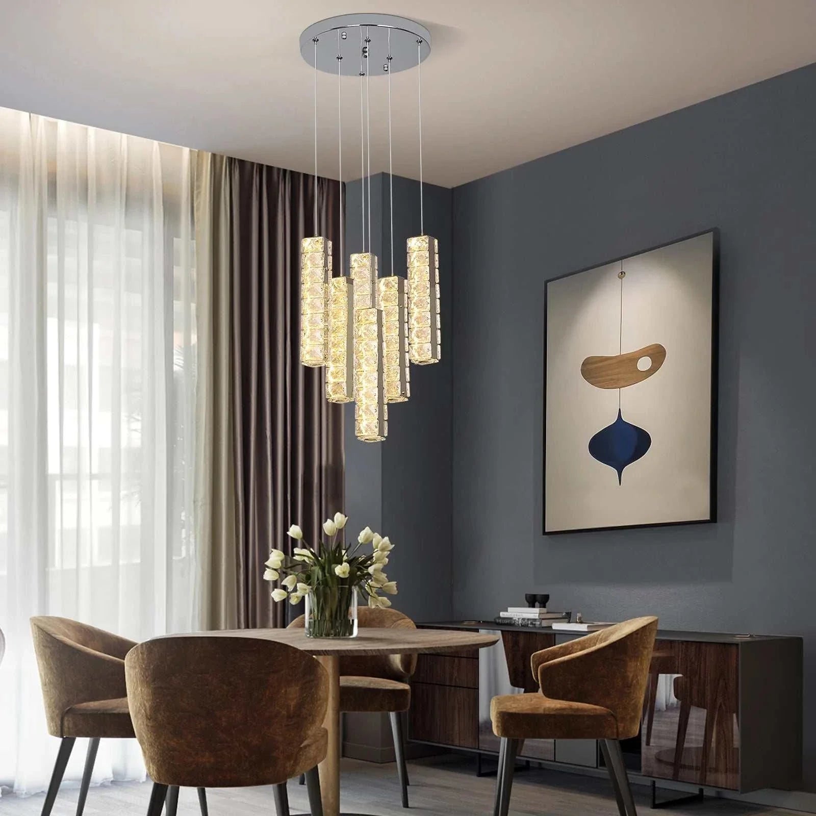 VETRULUS Nordic K9 Crystal LED Chandelier with metal craftsmanship and sparkling crystals in modern dining room