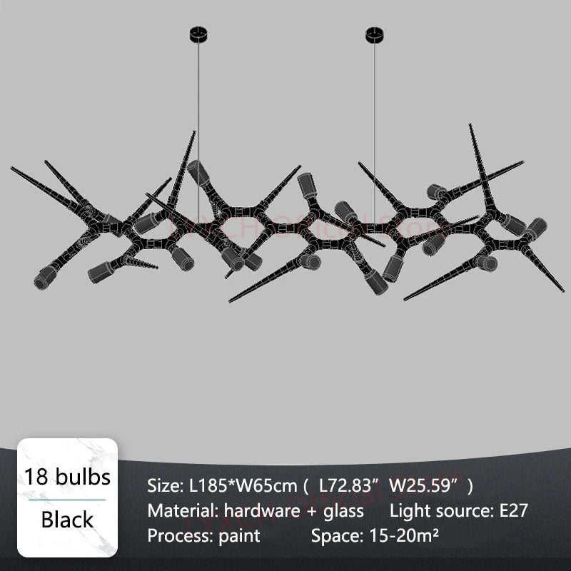 Modern chandelier with black design on a gray background