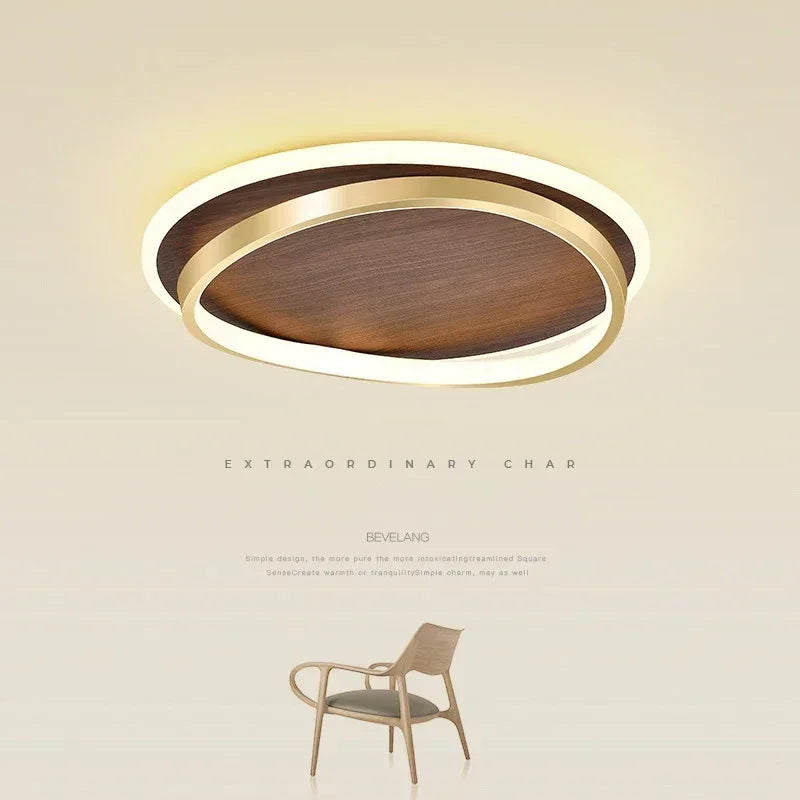 DAMIASMIL LED Modern Ceiling Lamp Creative Round Walnut Wood Color Ceiling Light for Bedroom Study Restaurant Lighting Lustre - view 2