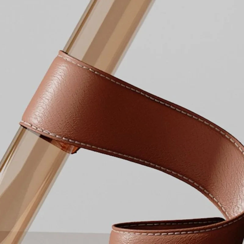 Tubular Glass Vase with Leather Bracket | Nordic Luxury Tabletop Accent