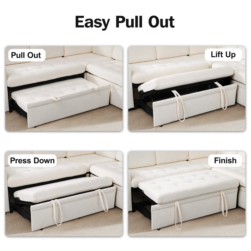 Hcore Large U-Shaped Modular Sectional (8-Seat) - Pull Out Bed Sleeper, Reclining Backrest, USB Ports, LED Light, Storage Seat - view 8