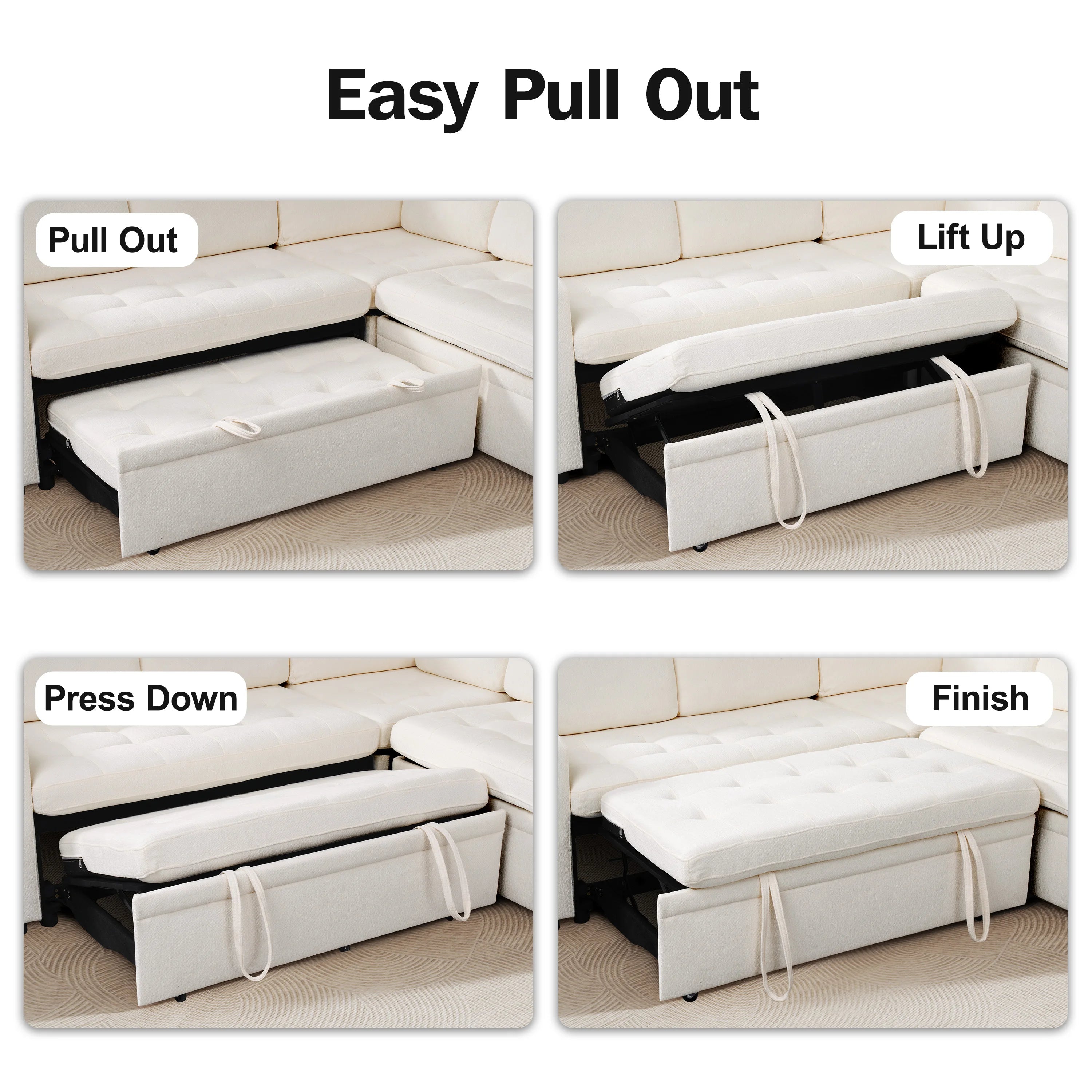 Hcore Large U-Shaped Modular Sectional (8-Seat) - Pull Out Bed Sleeper, Reclining Backrest, USB Ports, LED Light, Storage Seat - view 8