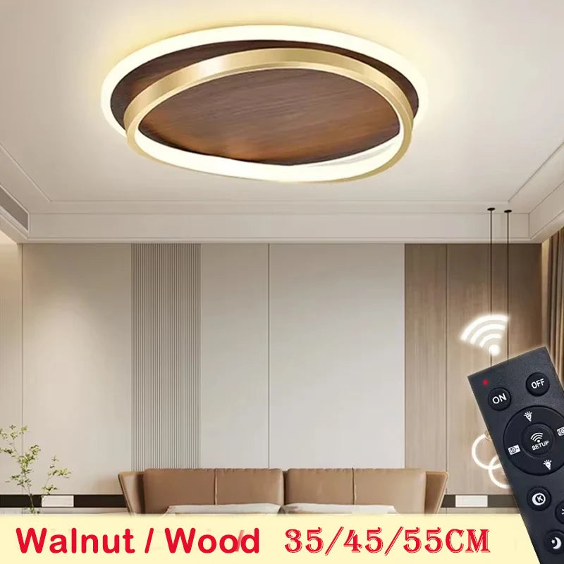 DAMIASMIL LED Modern Ceiling Lamp Creative Round Walnut Wood Color Ceiling Light for Bedroom Study Restaurant Lighting Lustre - view 1