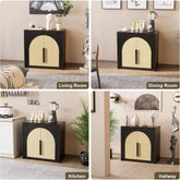 Multifunctional cabinet in living room, dining room, kitchen, and hallway settings.