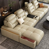 Premium Italian leather sectional sofa with USB and Bluetooth in a modern living room setting.