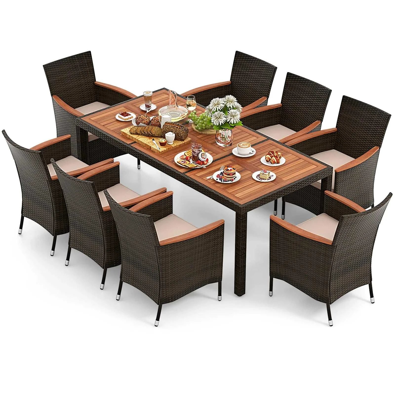 9pc Acacia Wood Dining Table