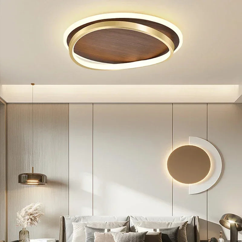 DAMIASMIL LED Modern Ceiling Lamp Creative Round Walnut Wood Color Ceiling Light for Bedroom Study Restaurant Lighting Lustre - view 5