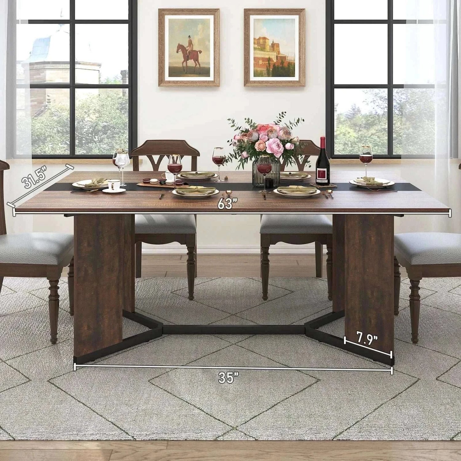 Large rectangular white dining table with marble color, stylish design, comfort, and durability.
