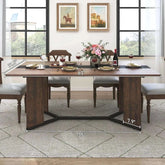 Large rectangular white dining table with marble color, stylish design, comfort, and durability.