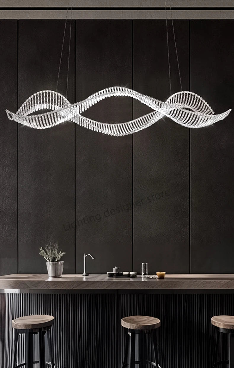 Modern Pendant Light For Living Room Nordic Luxury Dining Room Chandelier Fishbone Dining Room Ceiling Hanging Lamp Crystal - view 9