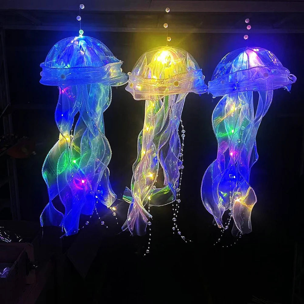 5PCS Jellyfish Bedroom Night Light Lamp with Ribbon & Bead for Girl Room Decor