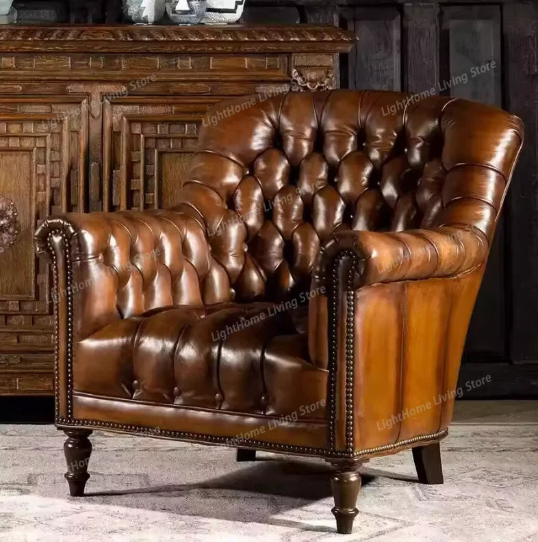 Genuine Leather Accent Chair | Classic Luxury Armchair