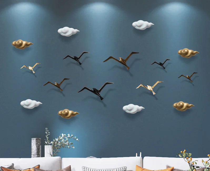 Luxury Pure Copper Seagull Statue Wall Hanging Metal Bird Sculpture Ornament Retro Office Cafe Wall Decoration Home Decor Gift