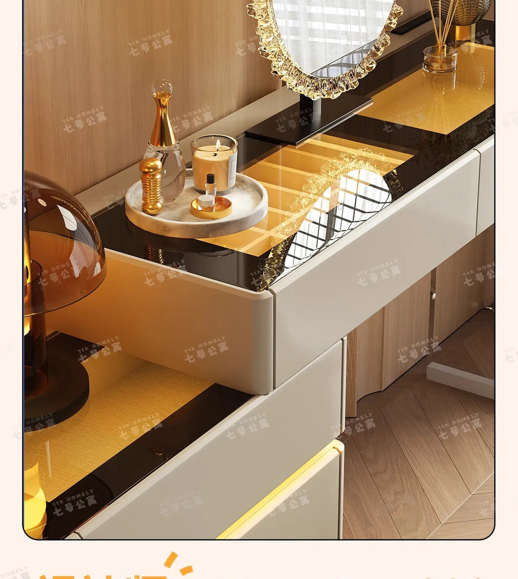 Nordic Solid Wood Dressers Bedroom Modern Dressing Table Drawer Integrated Home Small Apartment Makeup Table with LED Mirror - view 41