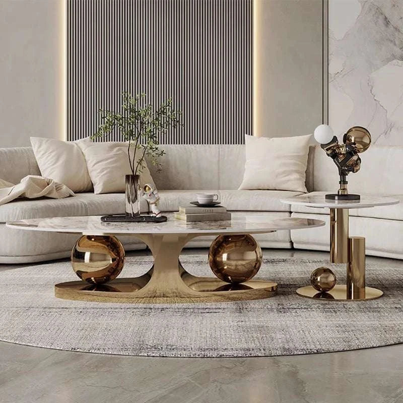 Beautifully Styled in Gold with Table Decor and a White Sofa 