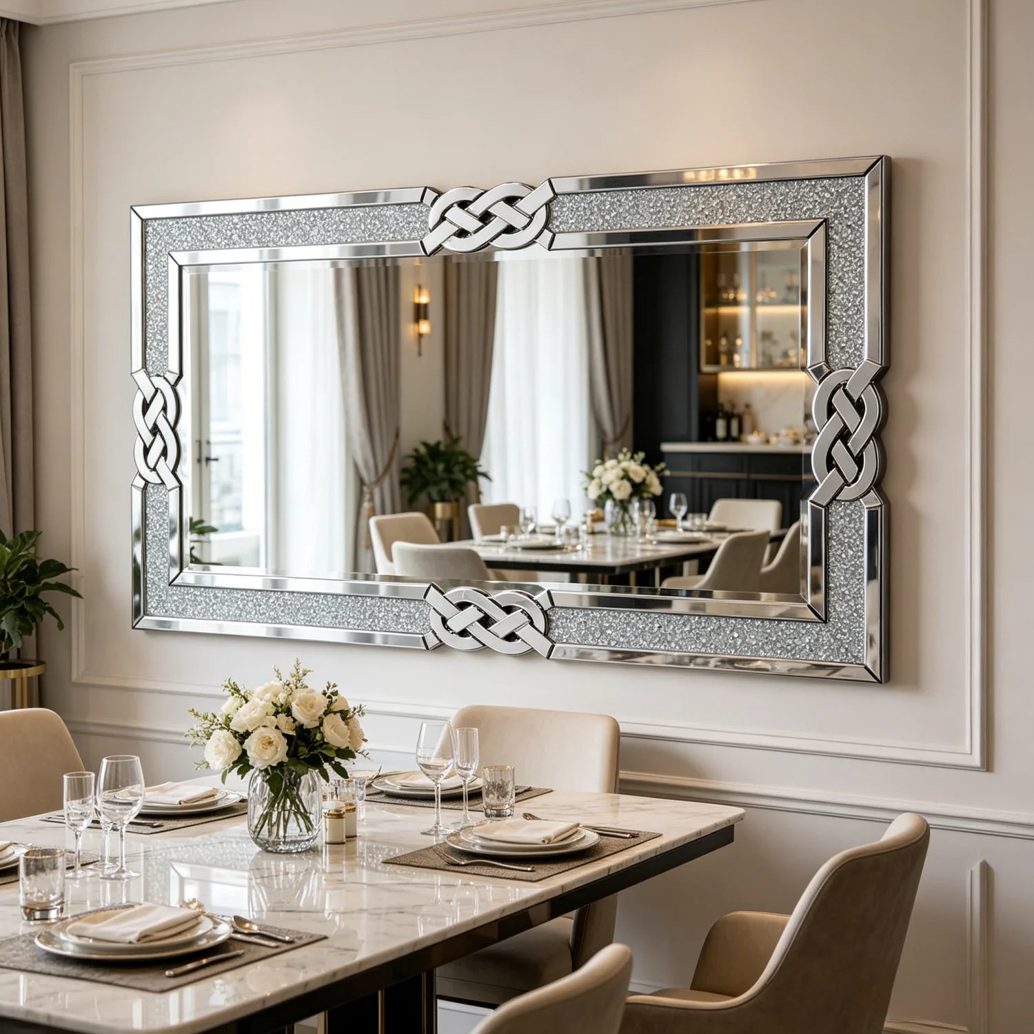 120CM Rectangle Crystal Crush Diamond Silver Mirror for Wall Decoration Crystal Diamonds Inlay Edge Living Room Above Fireplace - view 13